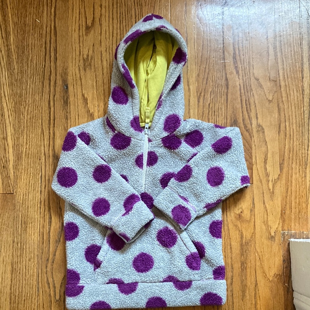 Hooded fleece pullover.